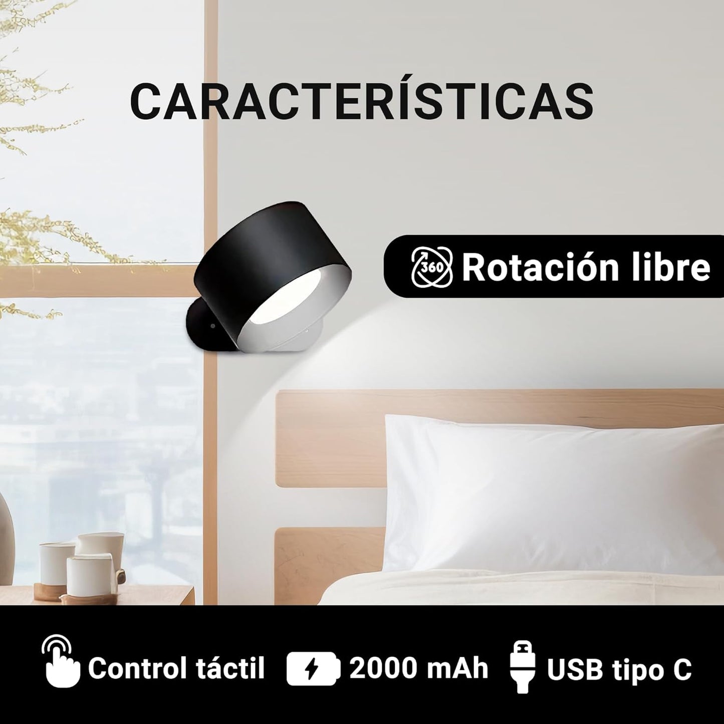 Lámpara LED de Pared Portátil con Batería Recargable